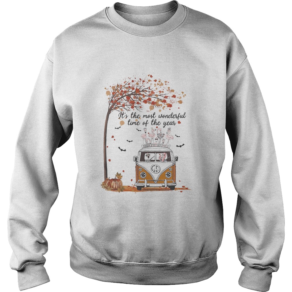 Hippie Car Flamingoes Its The Most Wonderful Time Of The Year Halloween Autumn  Sweatshirt