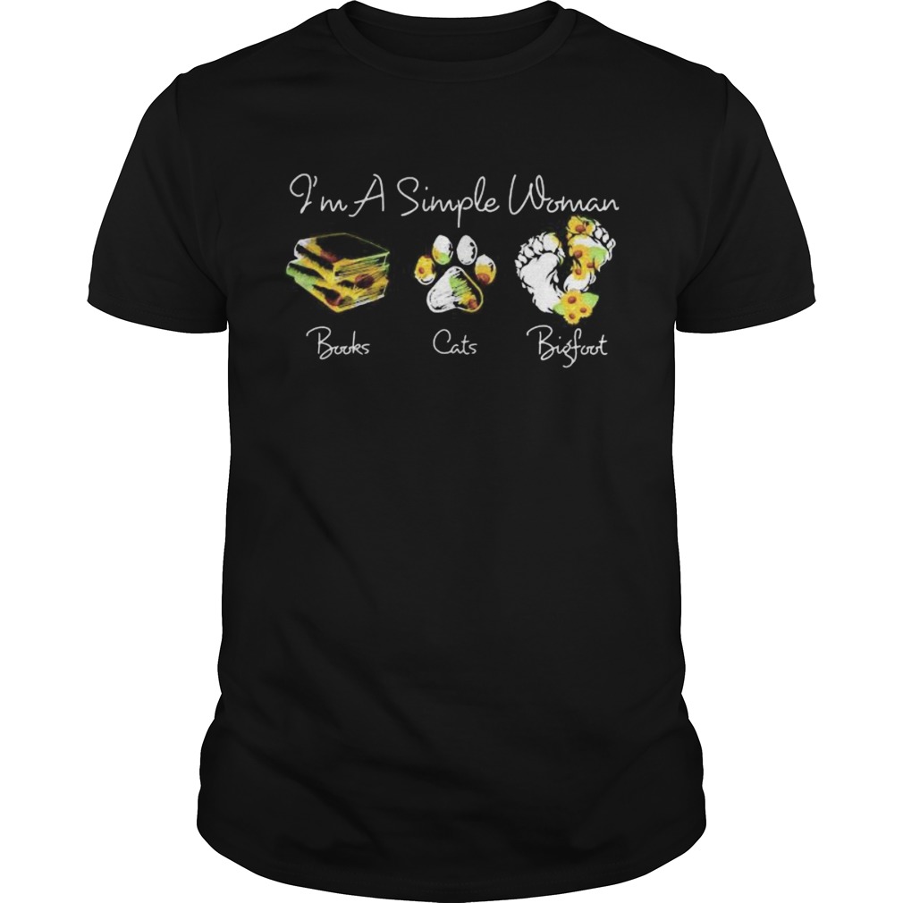 Im a simple woman books paw cats bigfoot leopard sunflower shirt