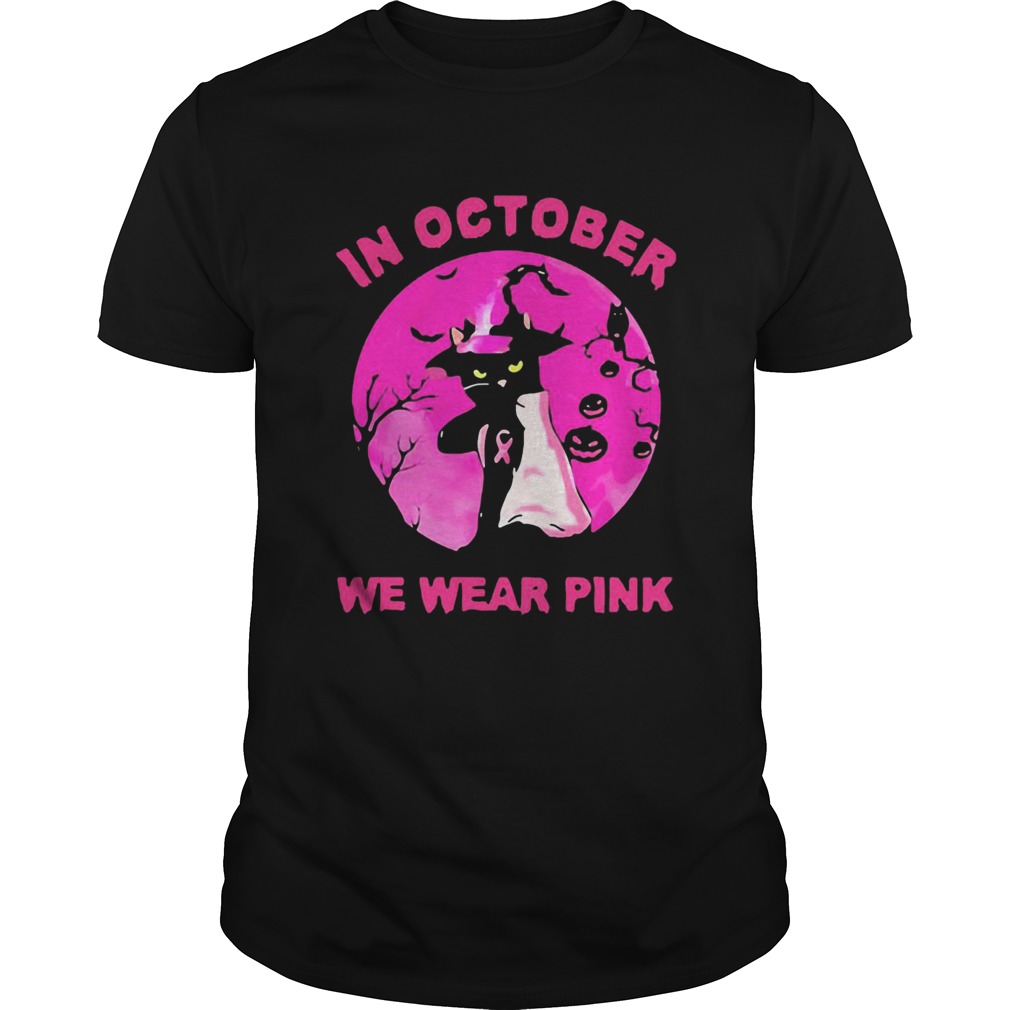 In October We Wear Pink Cat Sunset Halloween shirt