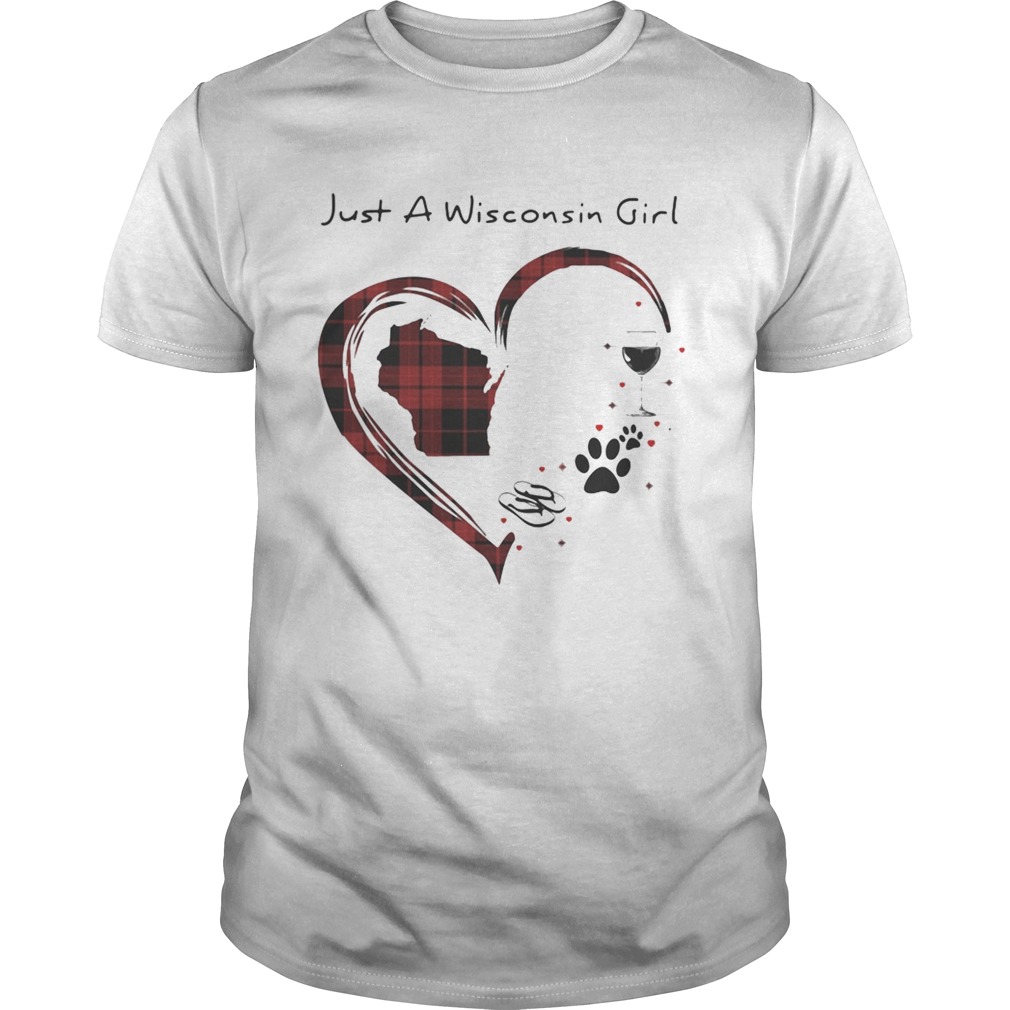 Just A Wisconsin Girl Love Flip Flop Dog Wine Wisconsin Map shirt