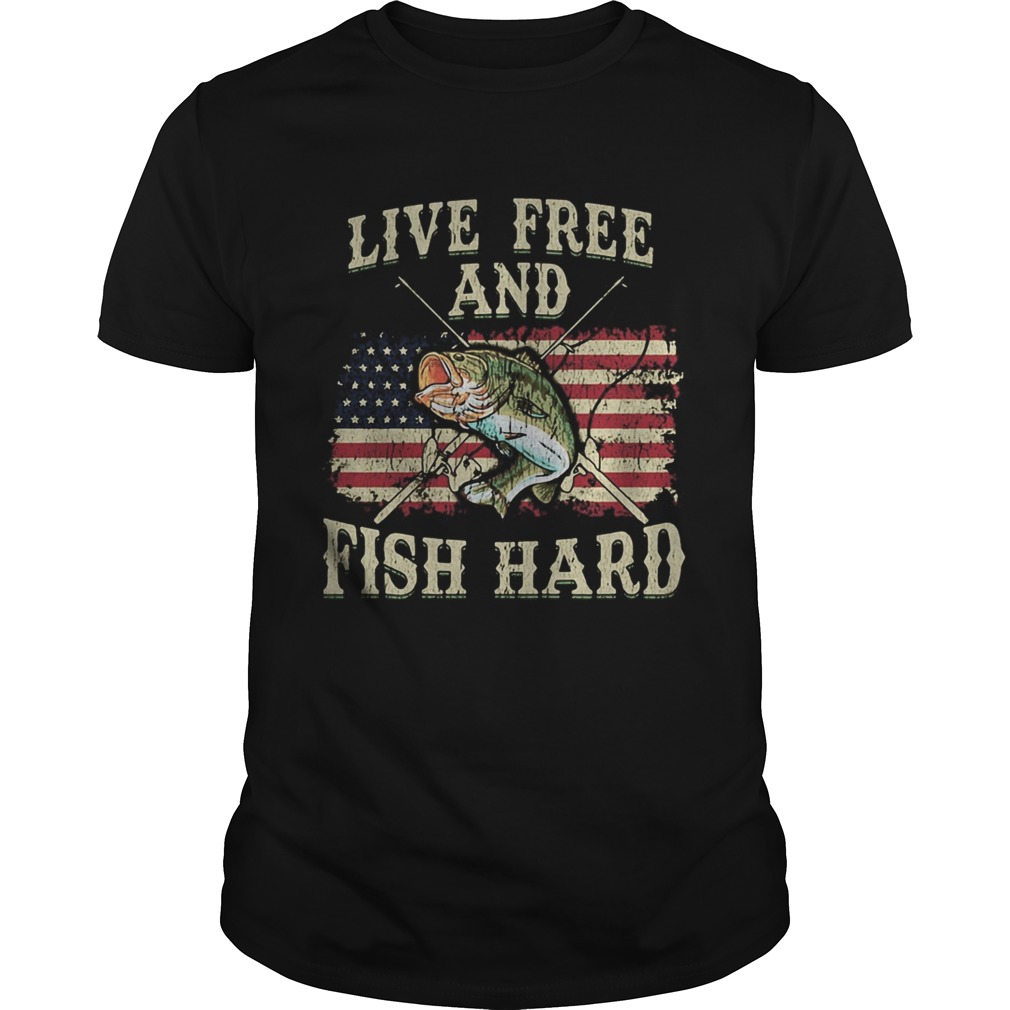 Live free and fish hard american flag independence day shirt