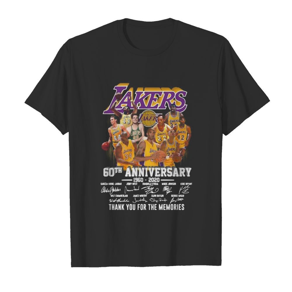 Los angeles lakers 60th anniversary 1960 2020 thank you for the memories signatures shirt