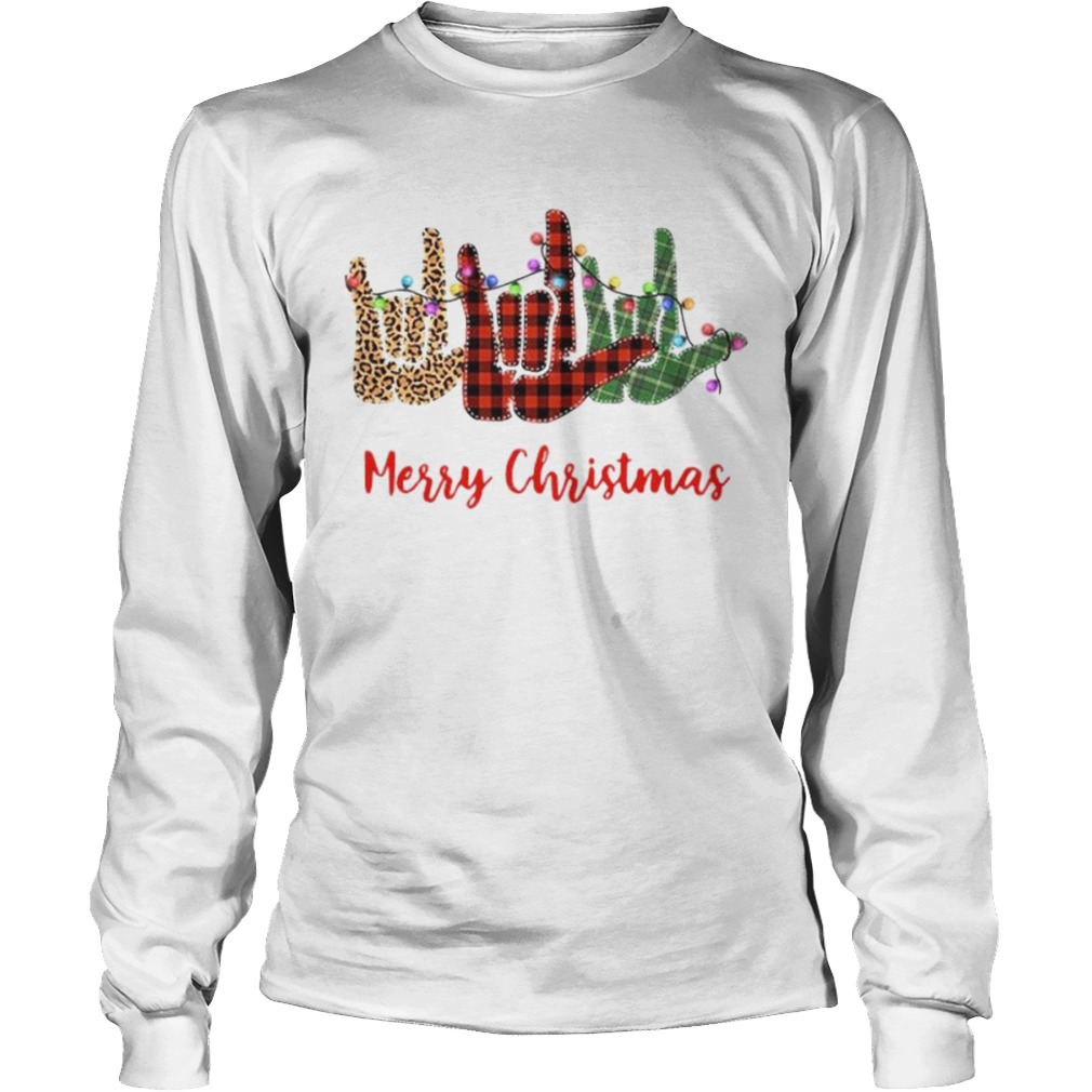 Merry christmas hand sign language leopard  Long Sleeve