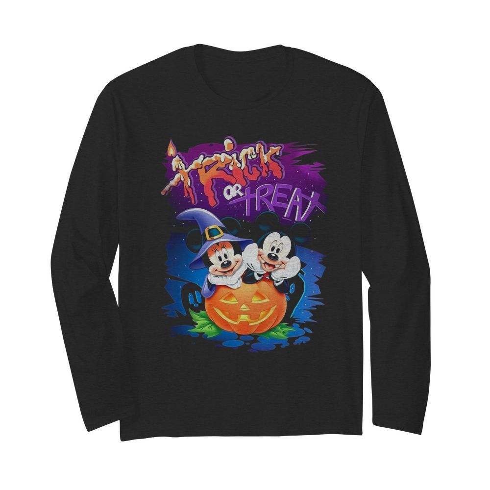 Minnie And Mickey Mouse Trick Or Treat Happy Halloween  Long Sleeved T-shirt 