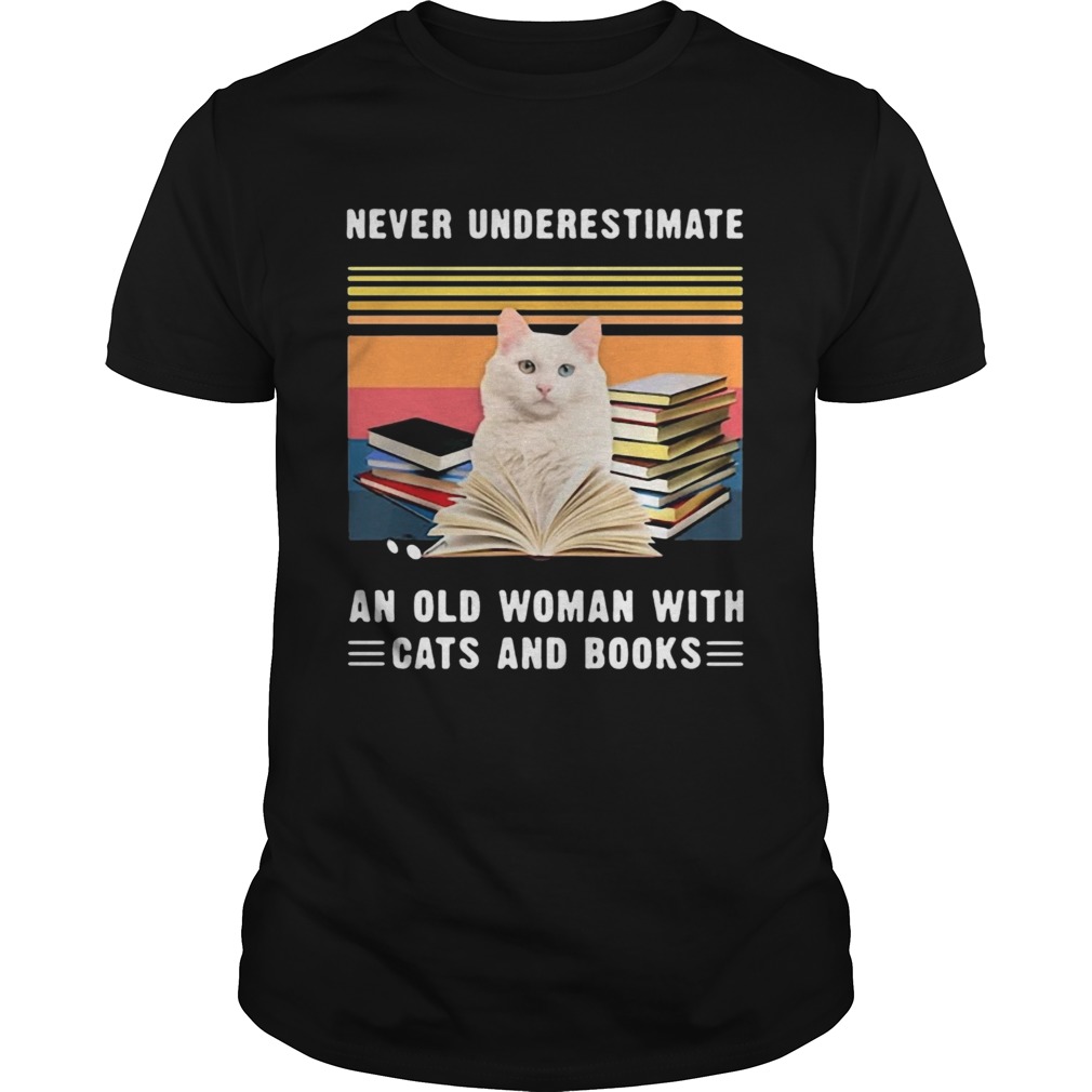 Never Underestimate An Old Woman With Cats And Books Turkish Van Cat Vintage Retro shirt