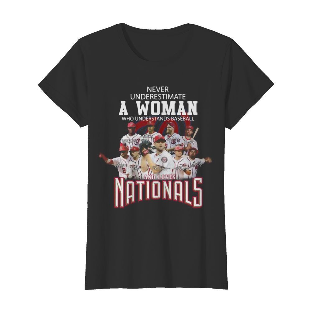 Never underestimate a woman who understands baseball and loves washington nationals signatures  Classic Women's T-shirt