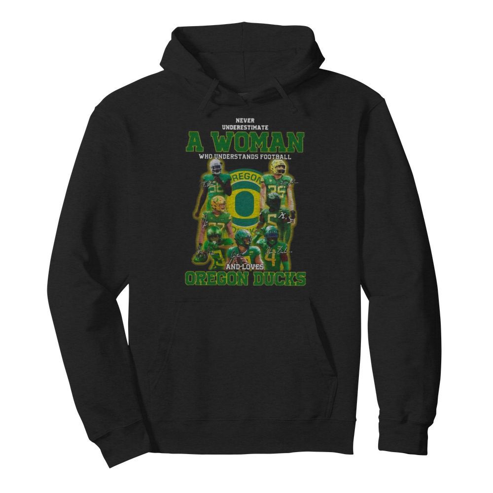 Never underestimate an old woman who understands football and oregon ducks signatures  Unisex Hoodie