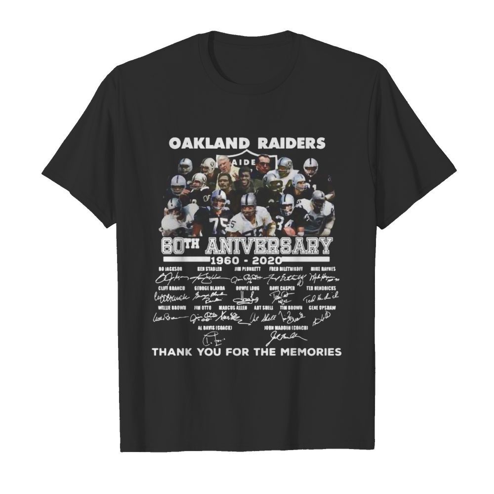 Oakland raiders 60th anniversary 1960 2020 thank you for the memories signatures shirt