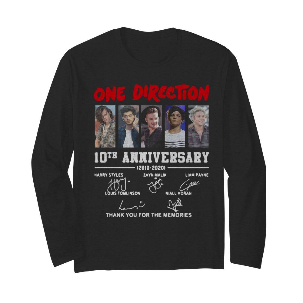 On Direction 10th Anniversary Thank You For The Memories Signatures  Long Sleeved T-shirt 