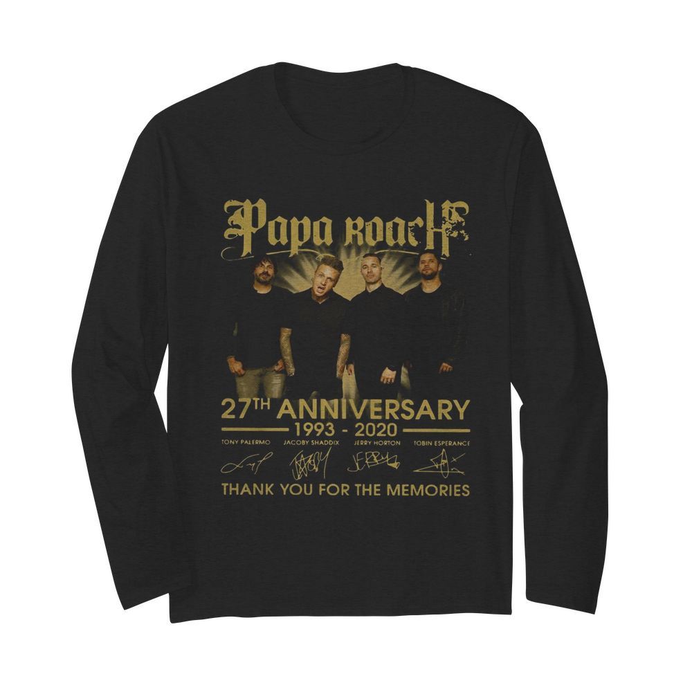 Papa Roach 27th Anniversary 1993 2020 Thank You For The Memories Signatures  Long Sleeved T-shirt 