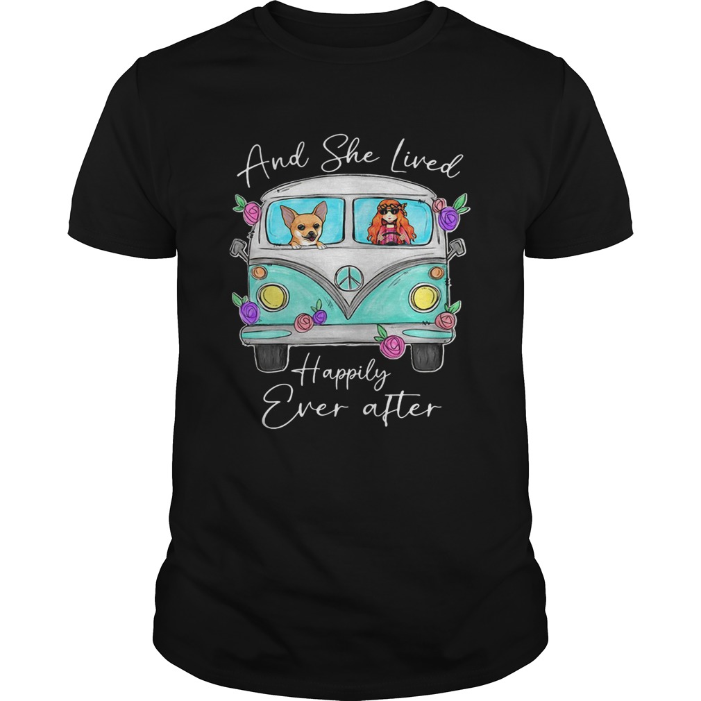 Peace bus corgi and she lived happily ever after flowers shirt