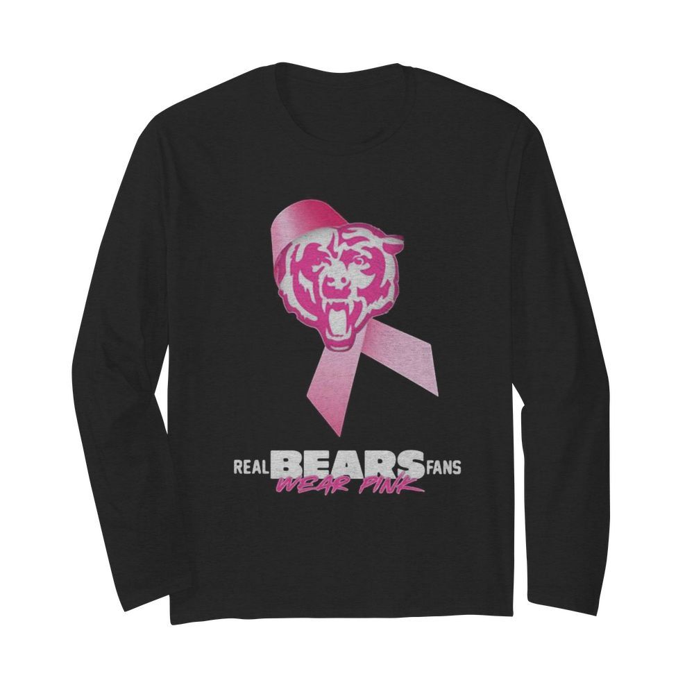 Real chicago bears fans wear pink logo cancer awareness  Long Sleeved T-shirt 