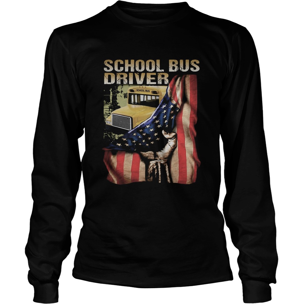 School bus driver american flag independence day  Long Sleeve