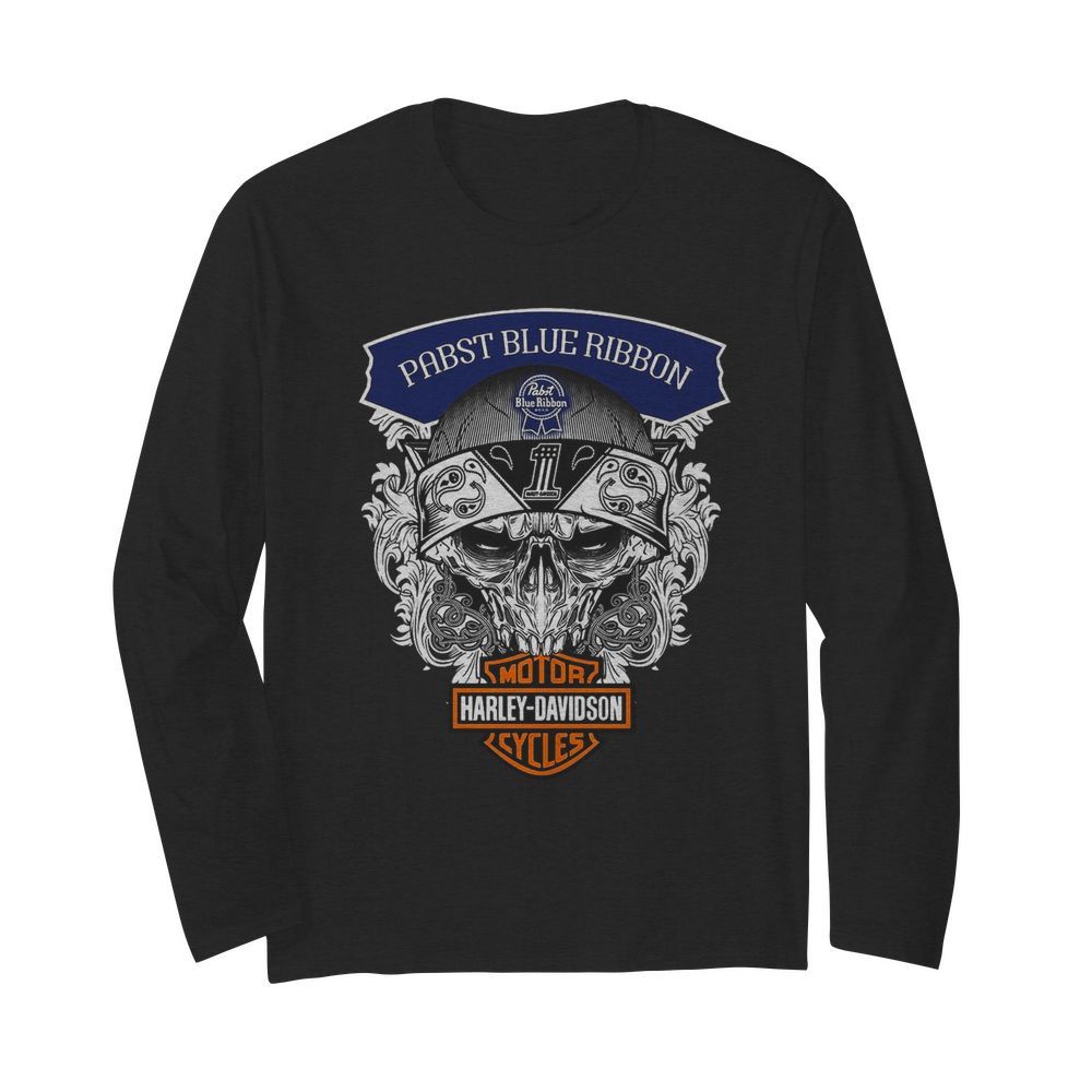 Skull Harley Davidson Pabst Blue Ribbon  Long Sleeved T-shirt 