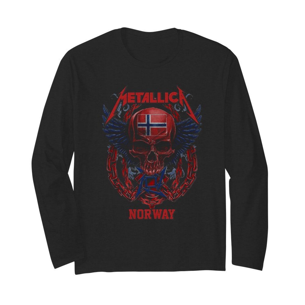 Skull Metallica Norway Flag  Long Sleeved T-shirt 