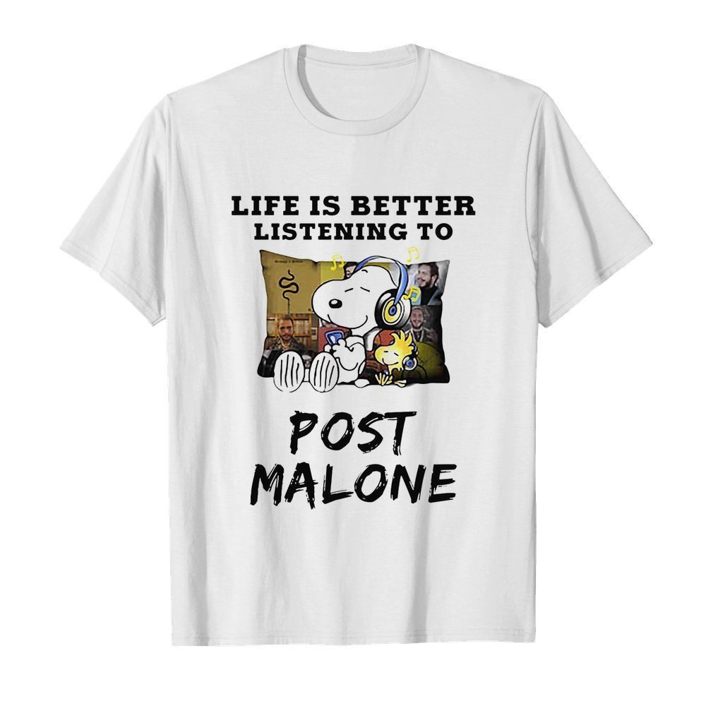 Snoopy and woodstock life is better listening to post malone  Classic Men's T-shirt