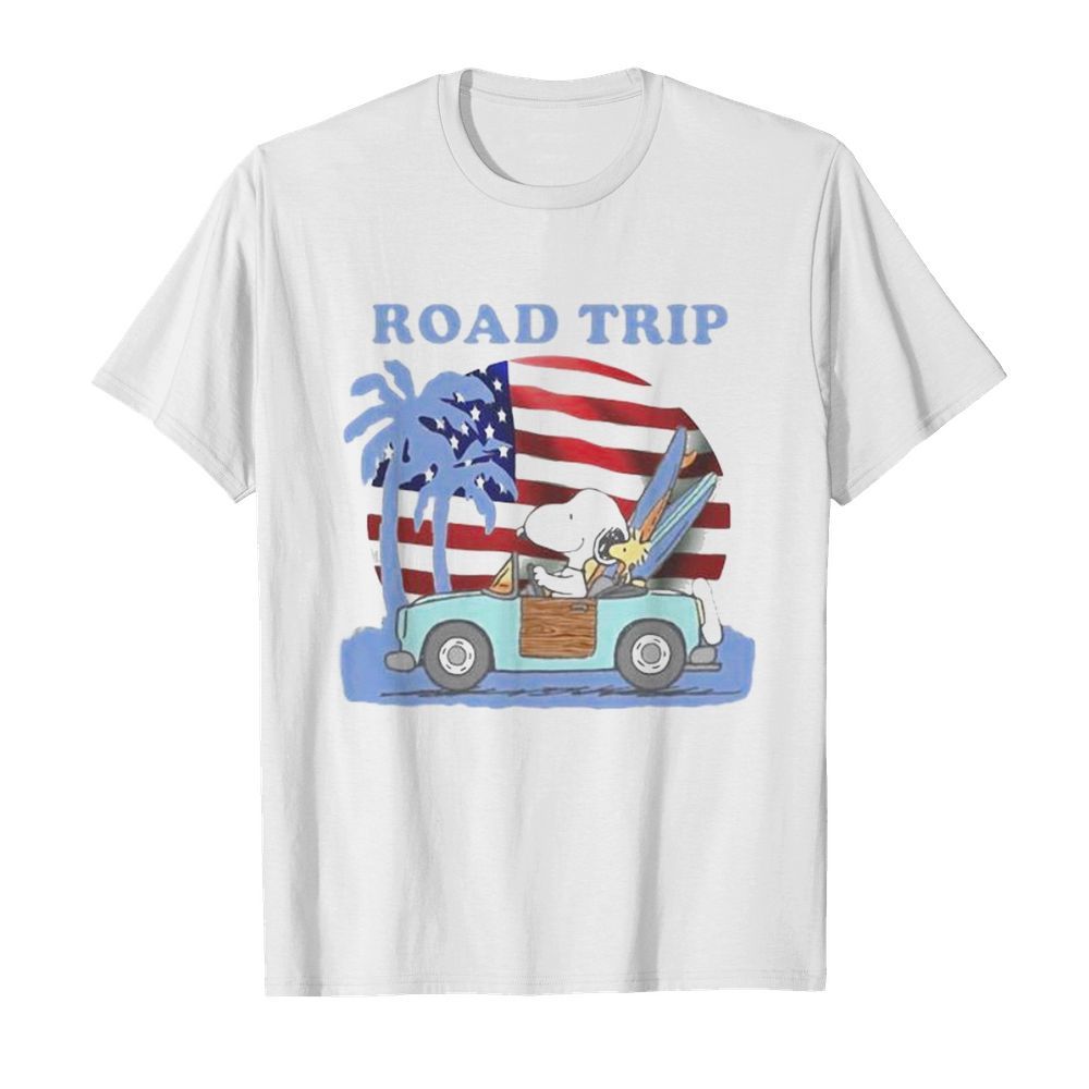 Snoopy and woodstock riding car road trip american flag independence day shirt