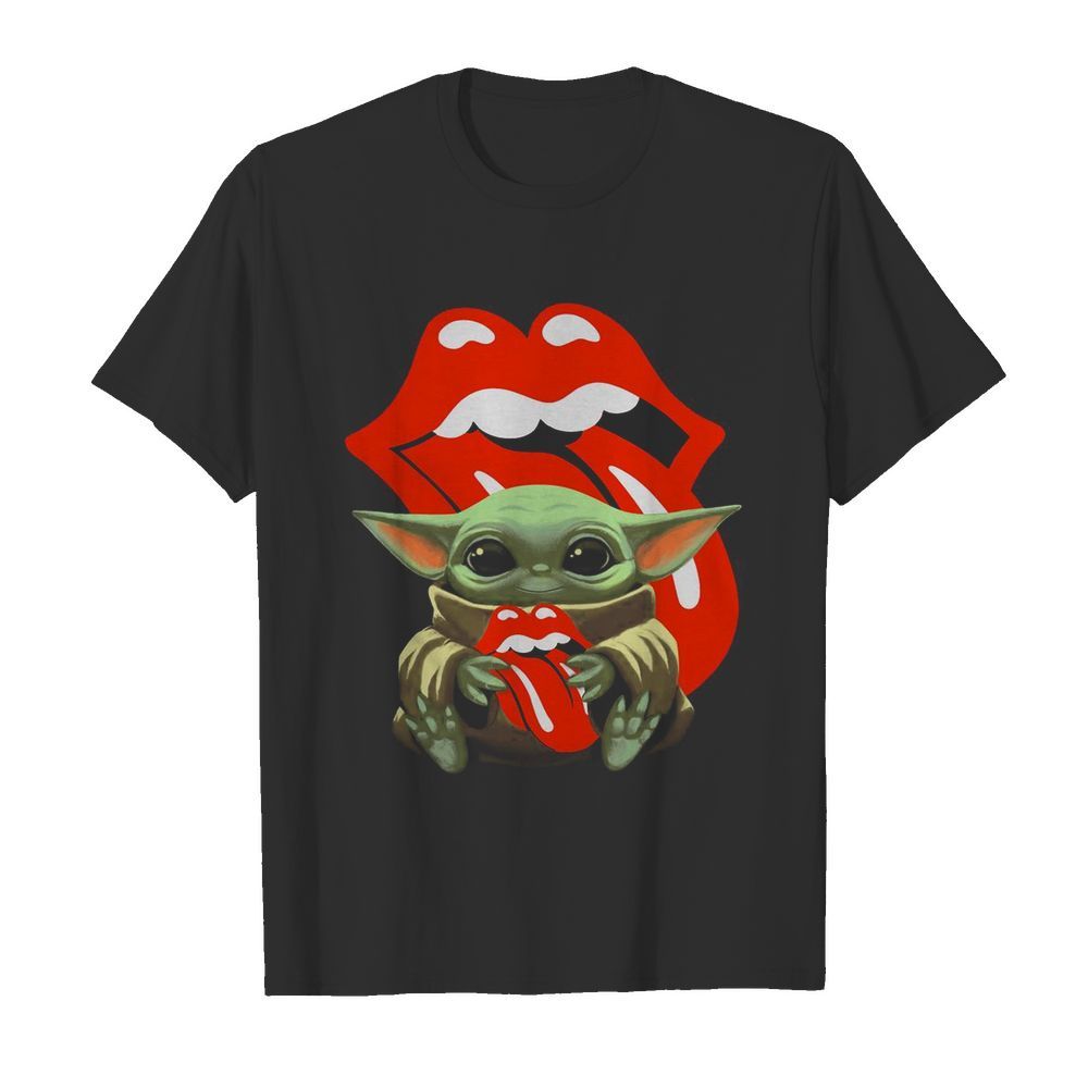 Star Wars Baby Yoda hug The Rolling Stones in pocket shirt