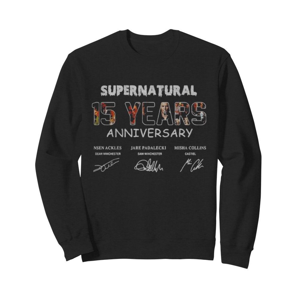 Supernatural 15 years anniversary characters signatures  Unisex Sweatshirt