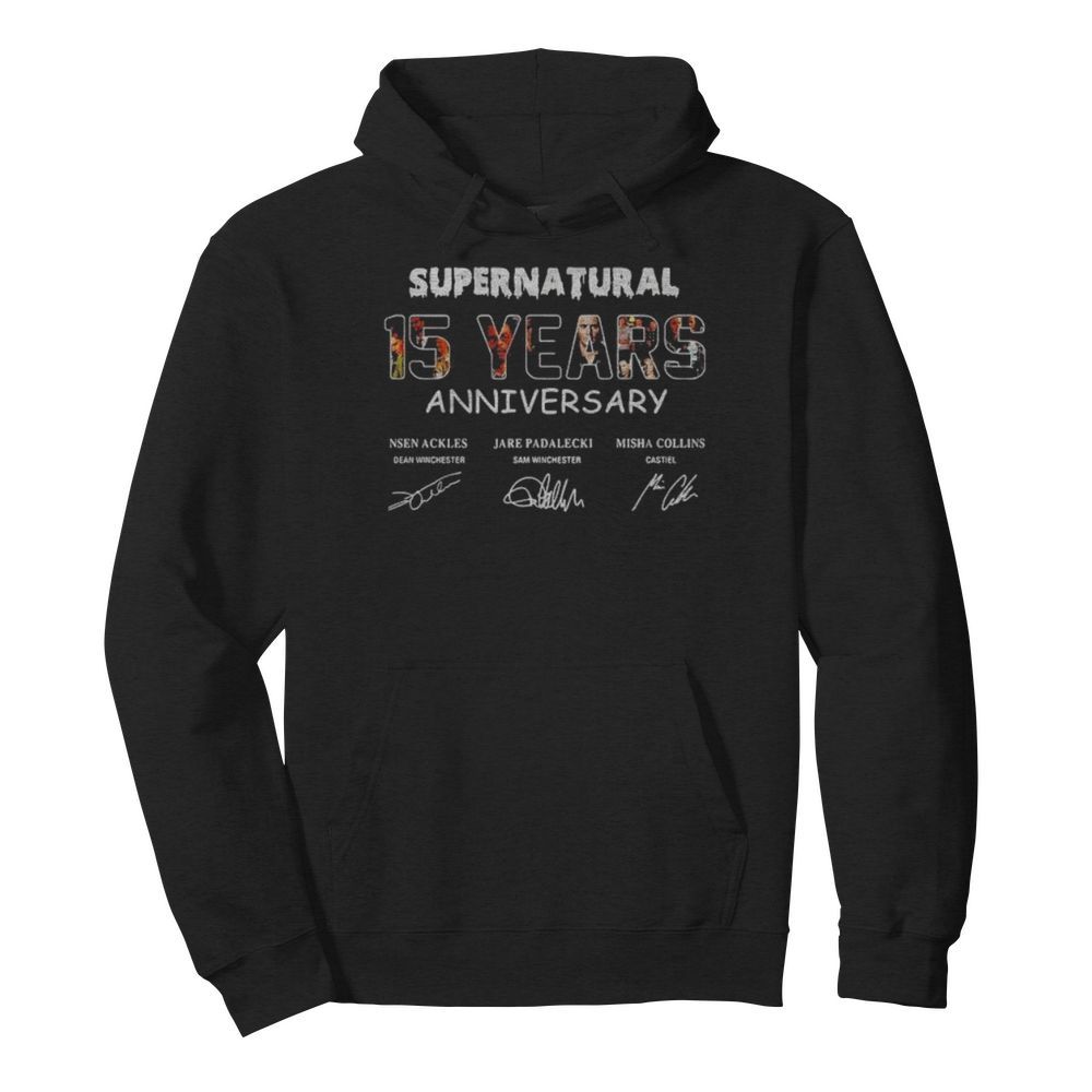 Supernatural 15 years anniversary characters signatures  Unisex Hoodie