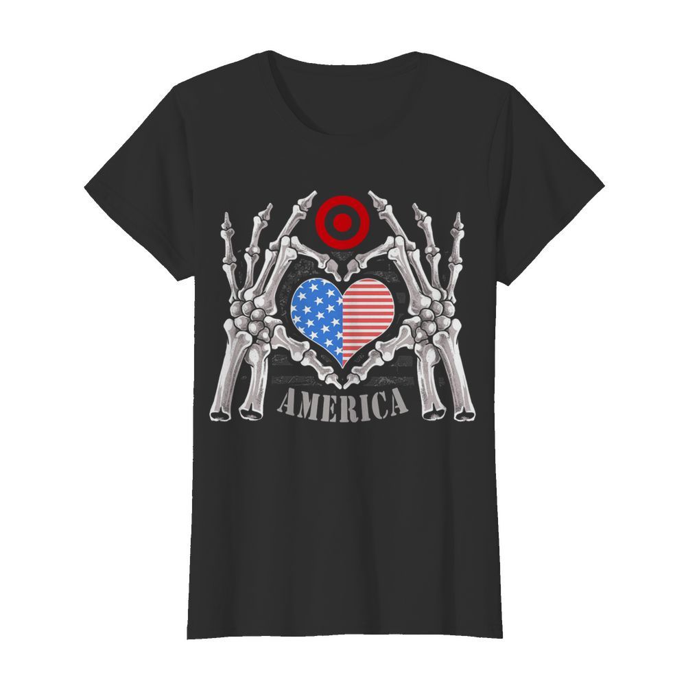 Target Logo America USA Forever Skeleton Skull Bones Hand  Classic Women's T-shirt