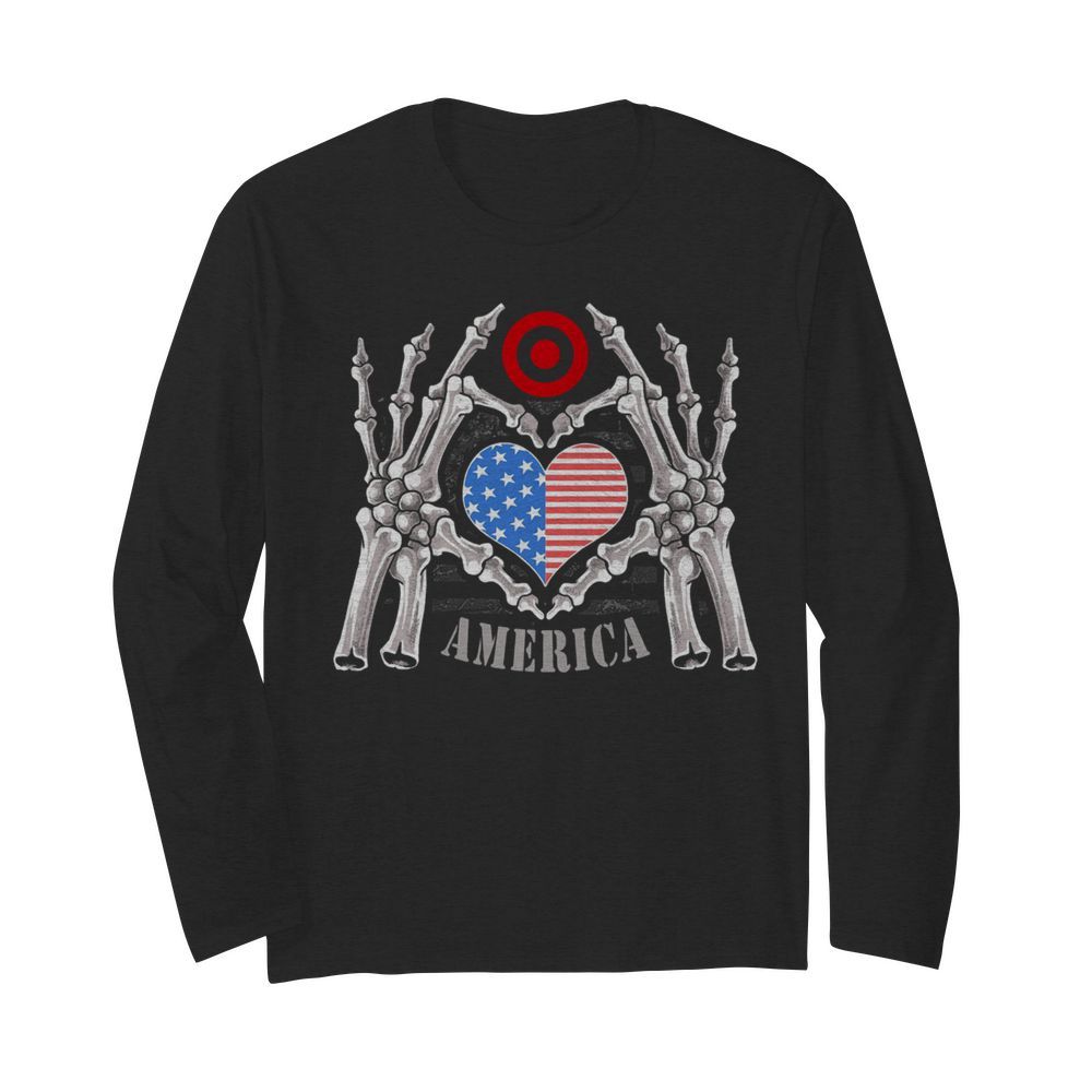 Target Logo America USA Forever Skeleton Skull Bones Hand  Long Sleeved T-shirt 