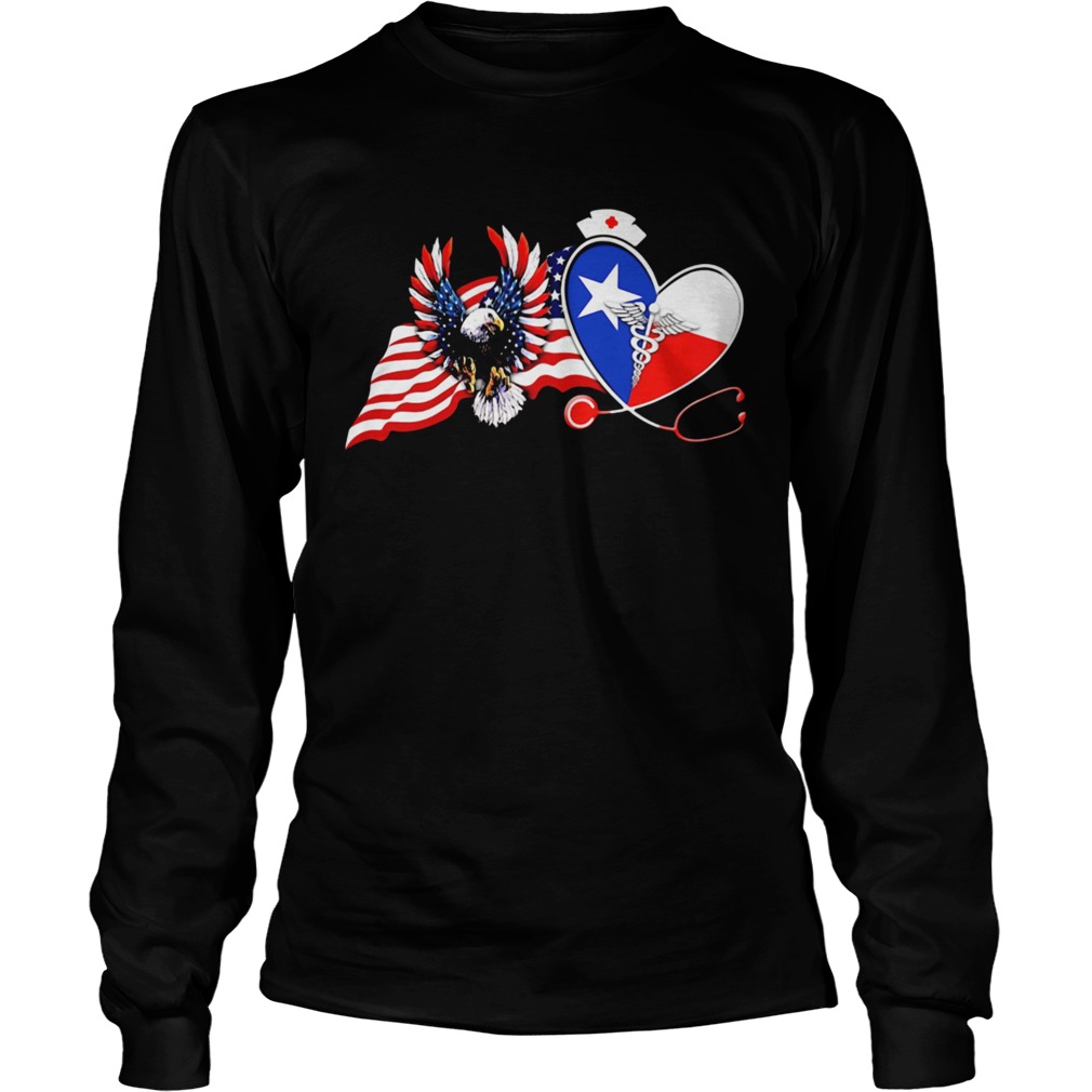 The Heart Nurse Eagle American Flag  Long Sleeve