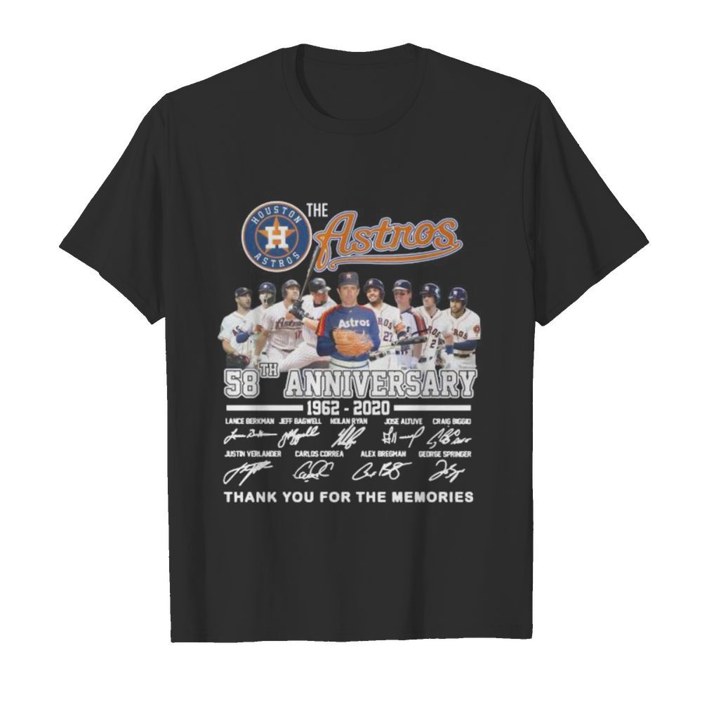 The houston astros 58th anniversary 1962 2020 thank you for the memories signatures shirt