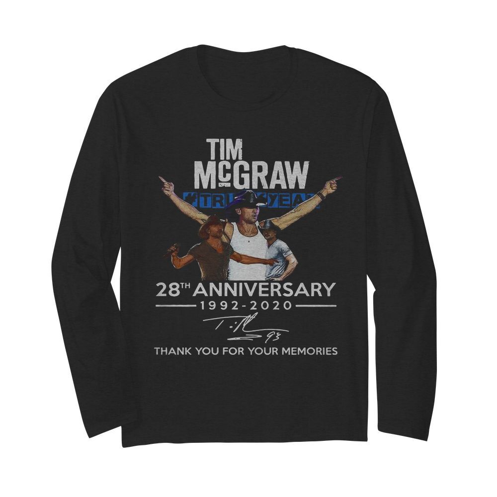 Tim Mcgraw 28th Anniversary 1992-2020 Thank You For The Memories  Long Sleeved T-shirt 