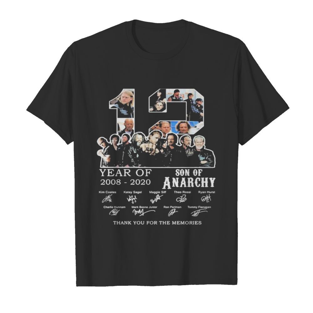 12 year of 2008 2020 son of anarchy thank for the memories signatures shirt