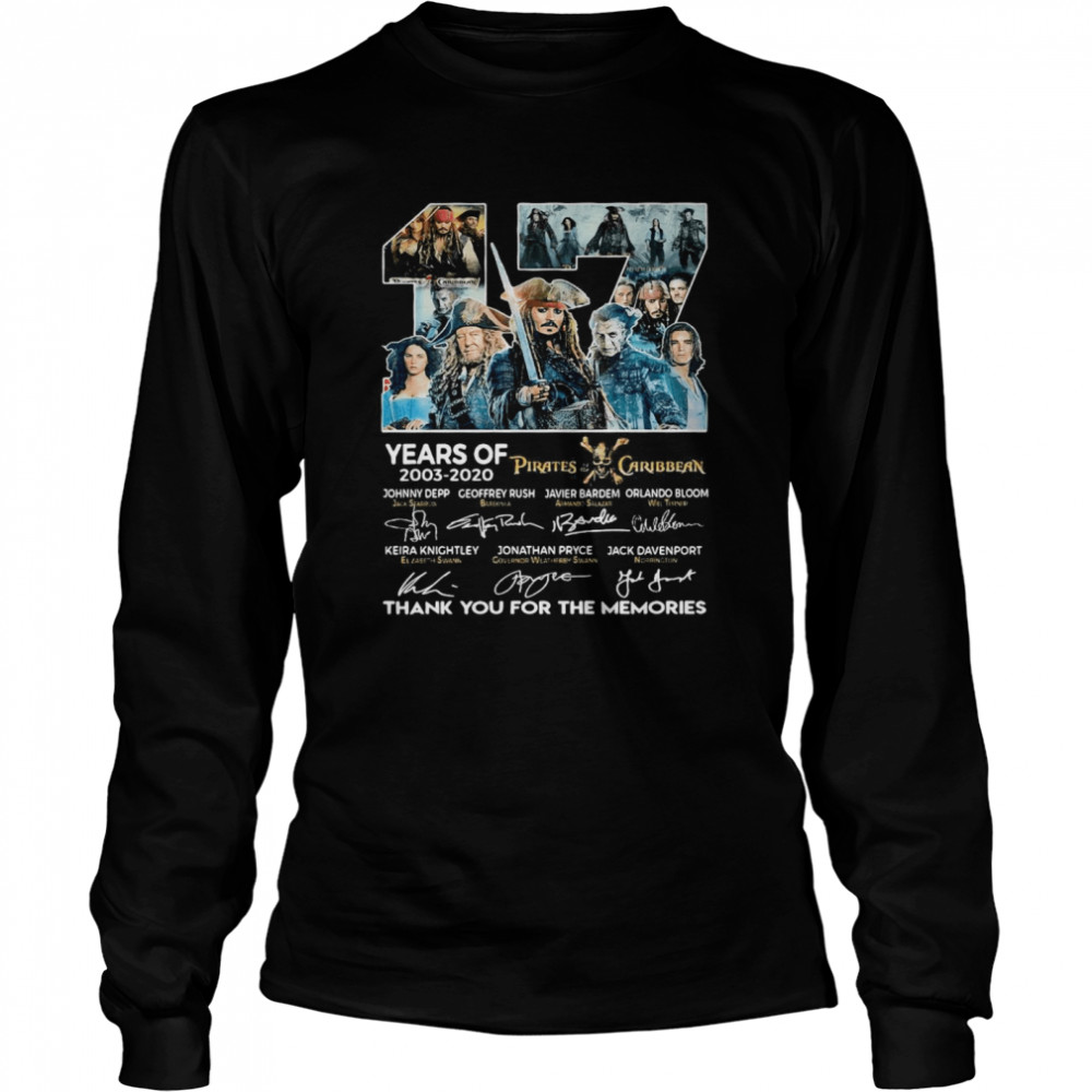 17 Years Of 2003 2020 Pirates Caribbean Thank You For The Memories Signatures  Long Sleeved T-shirt