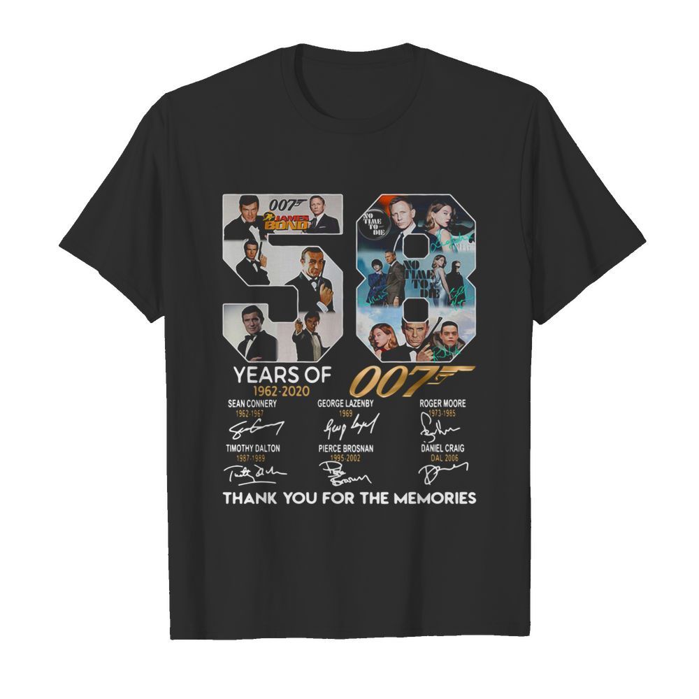 58 Years Of 1962-2020 007 Thank You For The Memories Signatures shirt