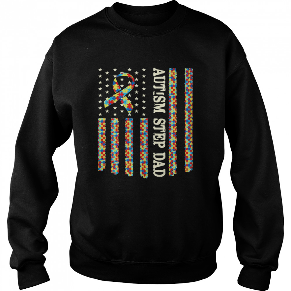 Autism Awareness Proud Autism Step Dad US Flag Gifts  Unisex Sweatshirt