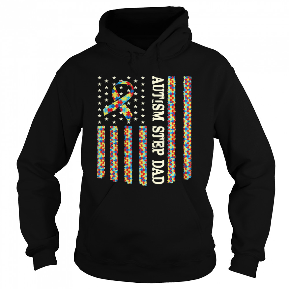 Autism Awareness Proud Autism Step Dad US Flag Gifts  Unisex Hoodie