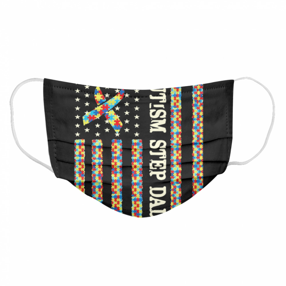 Autism Awareness Proud Autism Step Dad US Flag Gifts  Cloth Face Mask