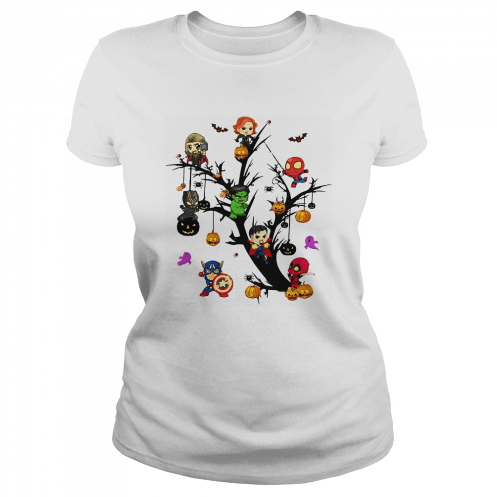 Avengers Superheroes Tree Halloween Pumpkin  Classic Women's T-shirt