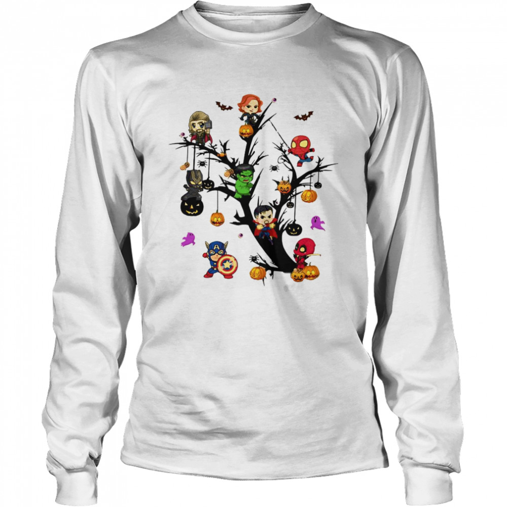 Avengers Superheroes Tree Halloween Pumpkin  Long Sleeved T-shirt