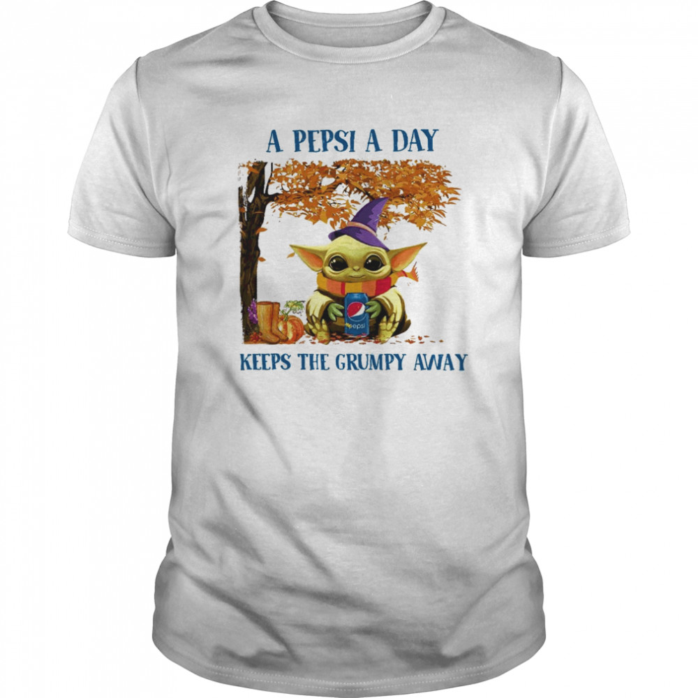 Baby Yoda Hug Pepsi A Pepsi A Day Keeps The Grumpy Away Halloween shirt