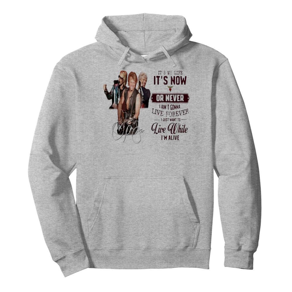 Bon jovi it’s my life it’s now or never i ain’t gonna live forever i just want to live while i’m alive signatures  Unisex Hoodie