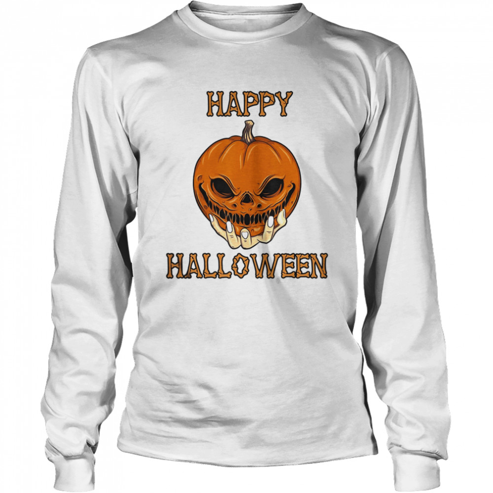 Bones Scary Pumpkin Face  Long Sleeved T-shirt