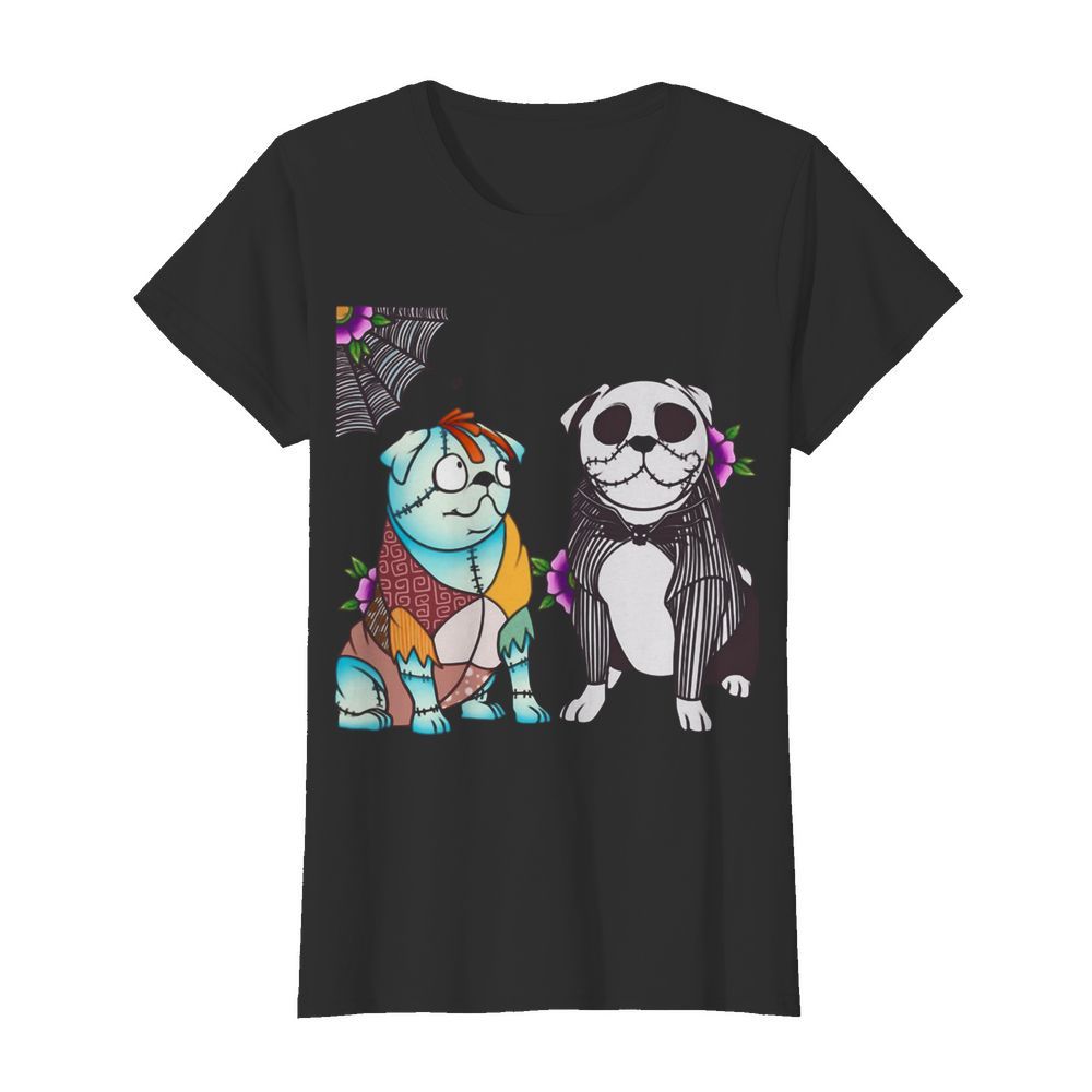 Bulldog Sally And Jack Skellington Halloween  Classic Women's T-shirt