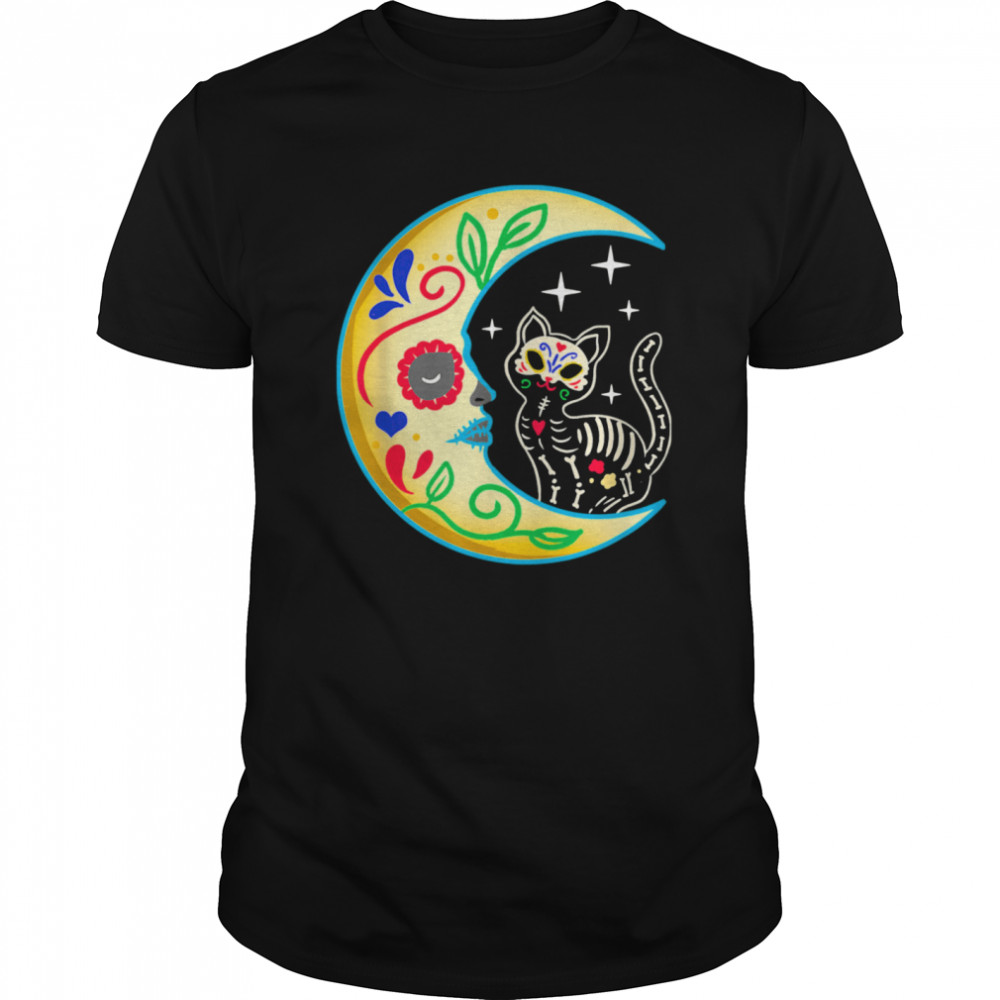 Cat Amp Moon Sugar Skull Dia De Los Muertos shirt