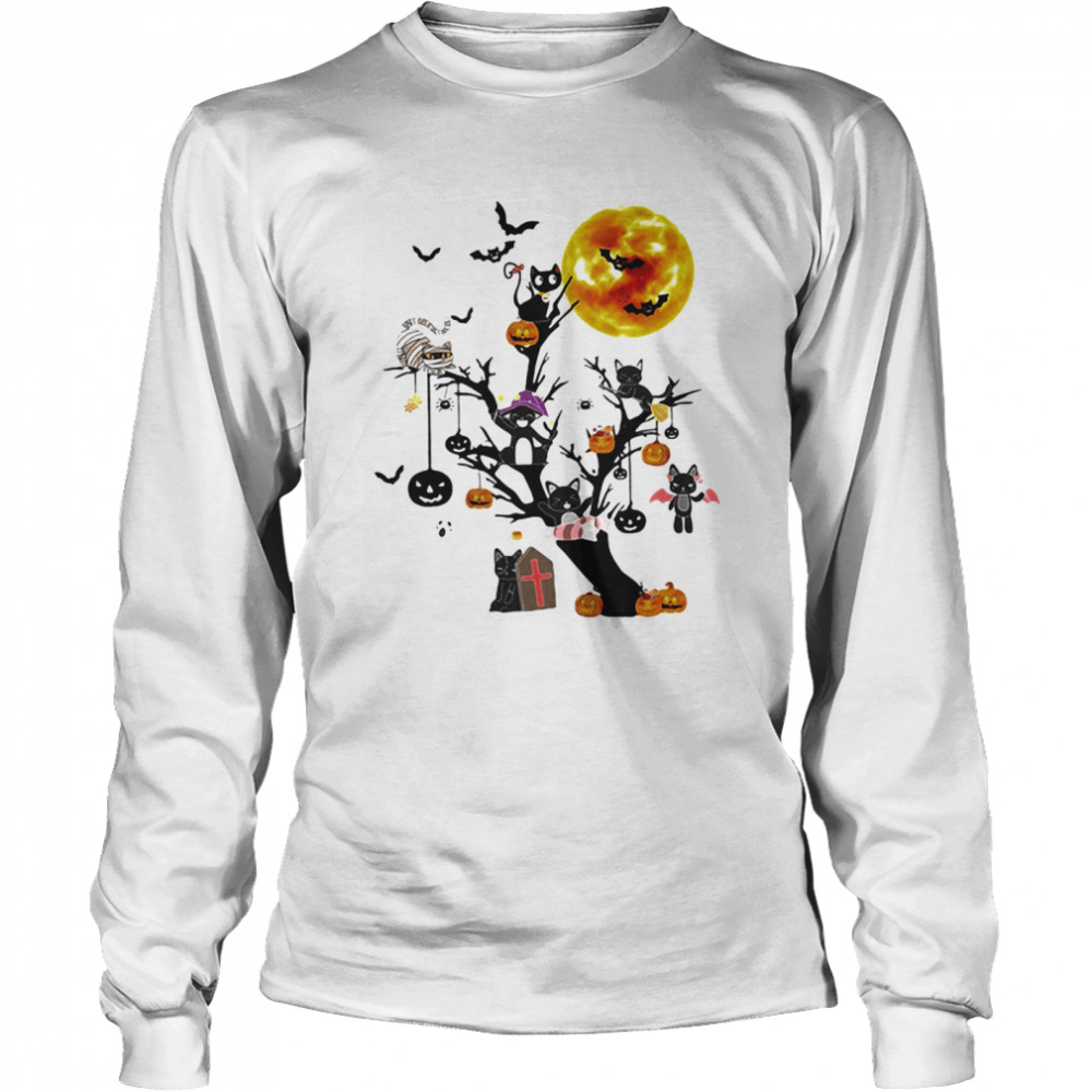 Cat Tree Happy Halloween  Long Sleeved T-shirt