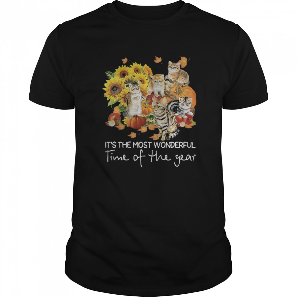 Cats it’s the most wonderful time of the year sunflowers leaves tree shirt