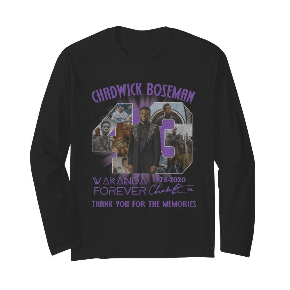 Chadwick Boseman Wakanda Forever 43 Years 1976 2020 Signature  Long Sleeved T-shirt 