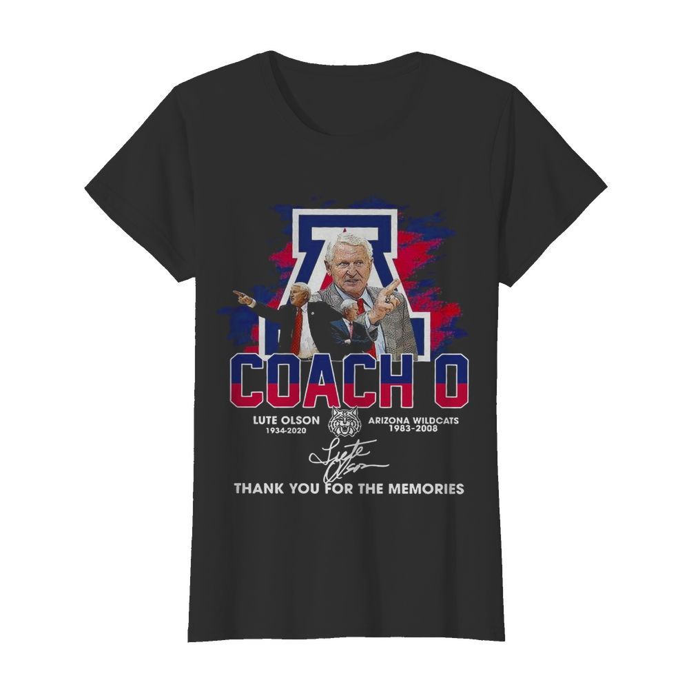 Coach O Lute Olson 1934 2020 Arizona Wildcats 1983 2008 Signature  Classic Women's T-shirt