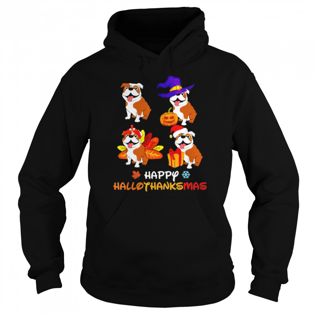 Cute Bulldog Happy Hallothanksmas  Unisex Hoodie