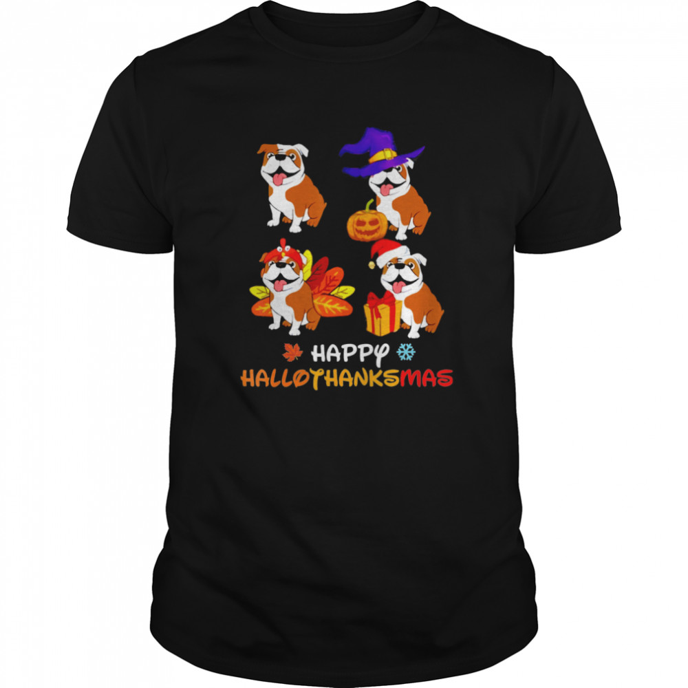 Cute Bulldog Happy Hallothanksmas  Classic Men's T-shirt