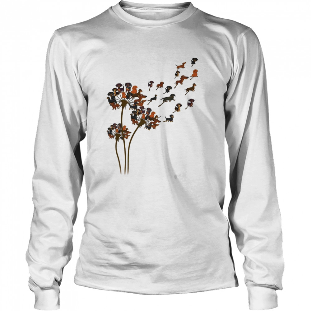 Dachshund Dandelion Flower  Long Sleeved T-shirt