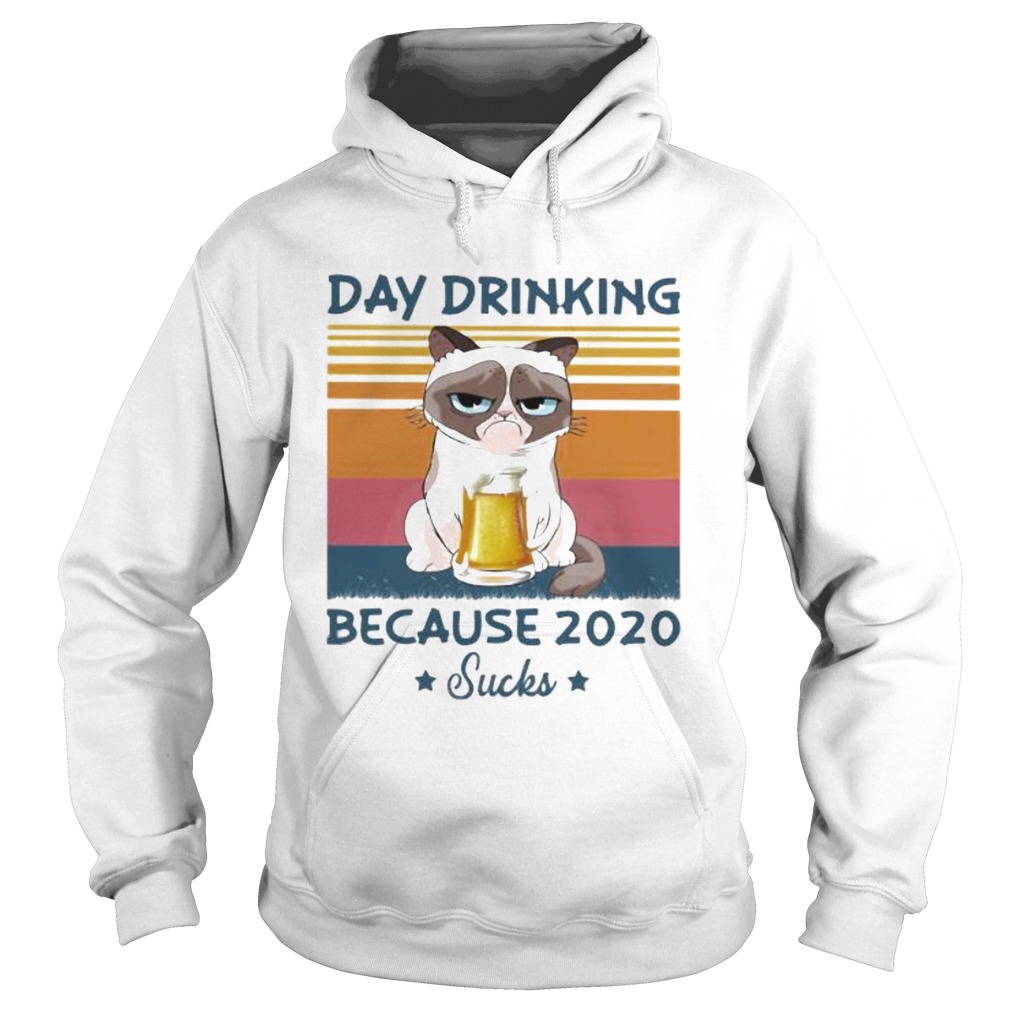 Day Drinking Because 2020 Sucks Cat Drink Beer Vintage Retro  Hoodie